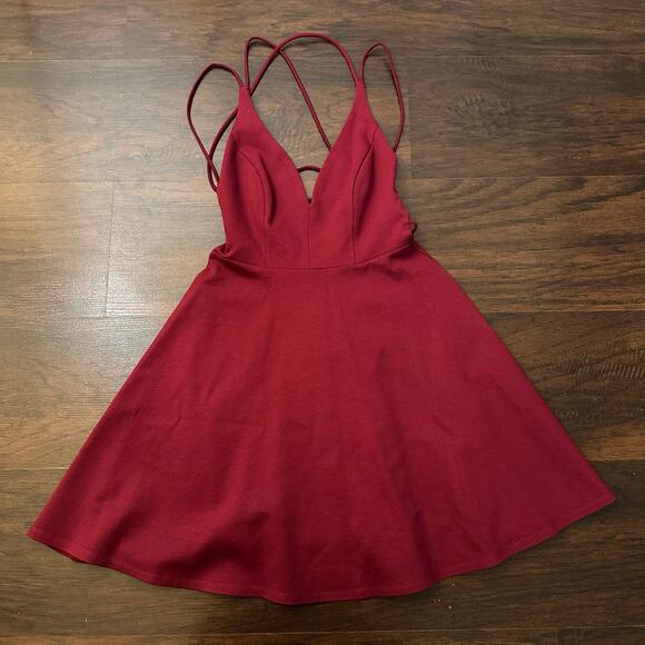 Lulus Believe in Love maroon strappy open-back fit & flare mini dress size S - Picture 6 of 12